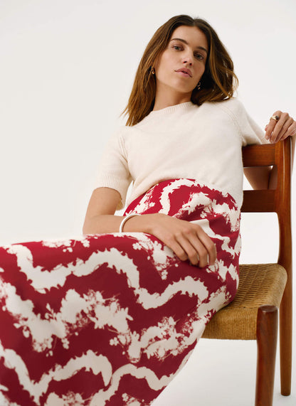 Red Wavy Print Slip Skirt