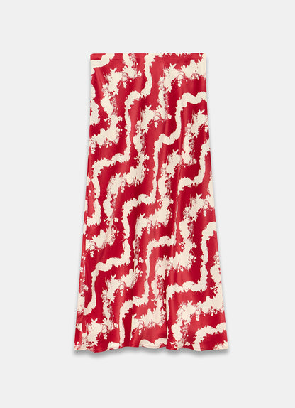 Red Wavy Print Slip Skirt