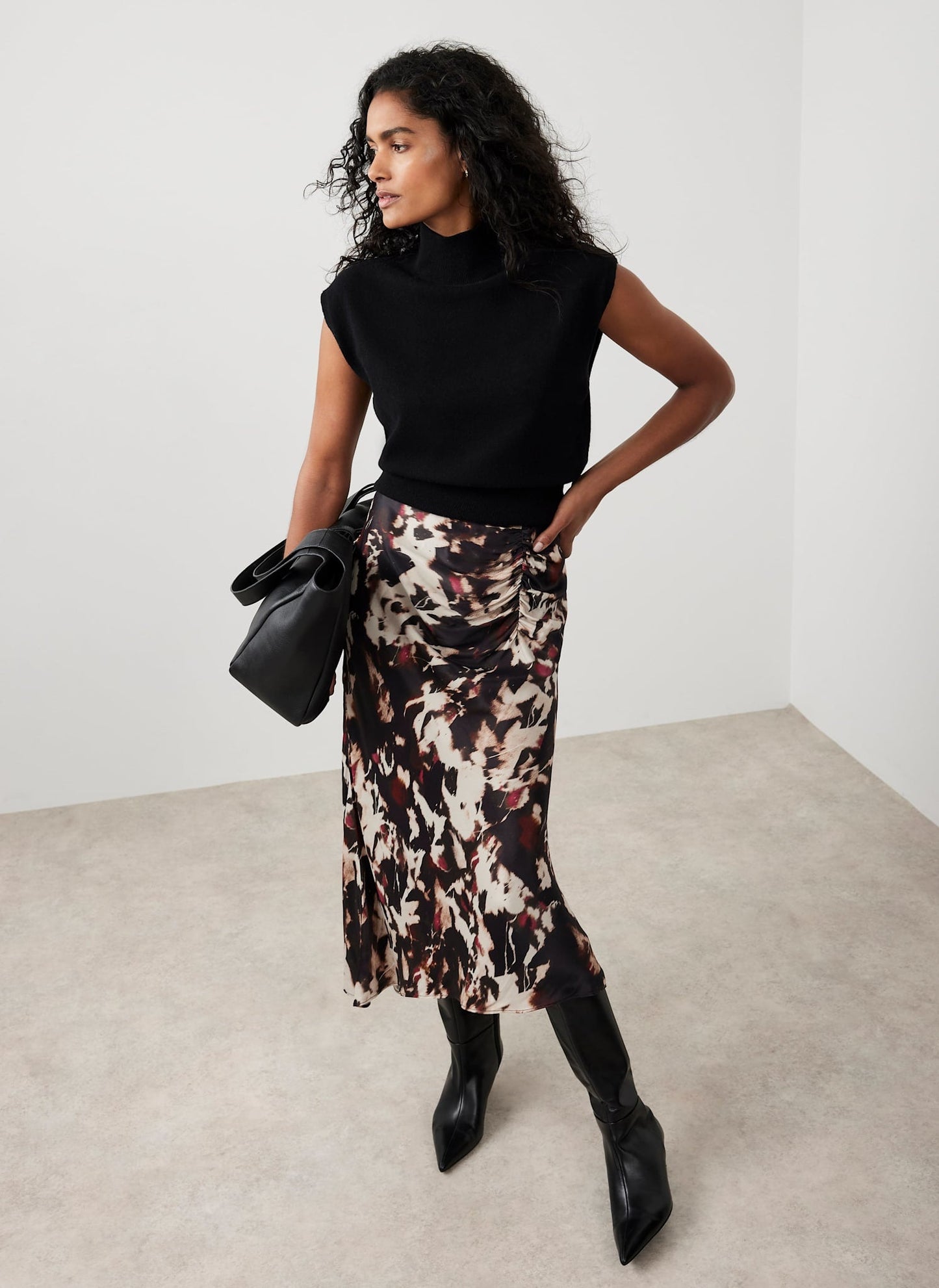 Burgundy Abstract Print Midi Skirt