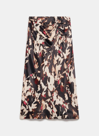 Burgundy Abstract Print Midi Skirt