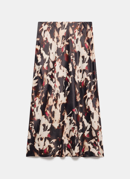 Burgundy Abstract Print Midi Skirt