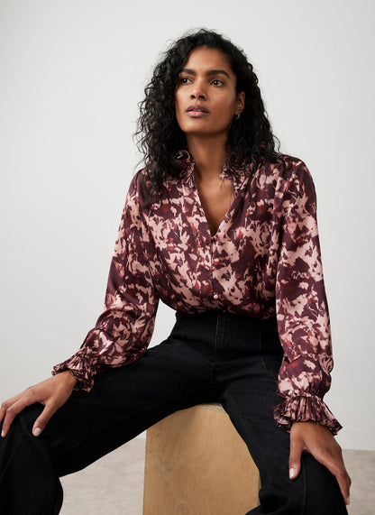 Burgundy Printed Satin Blouse