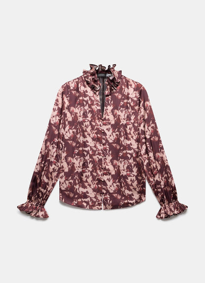 Burgundy Printed Satin Blouse