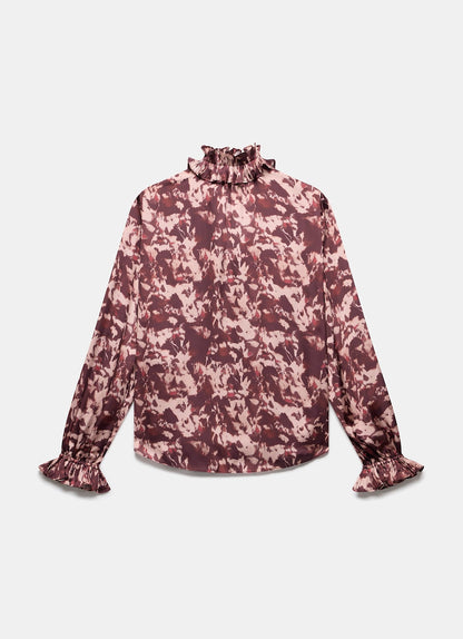 Burgundy Printed Satin Blouse