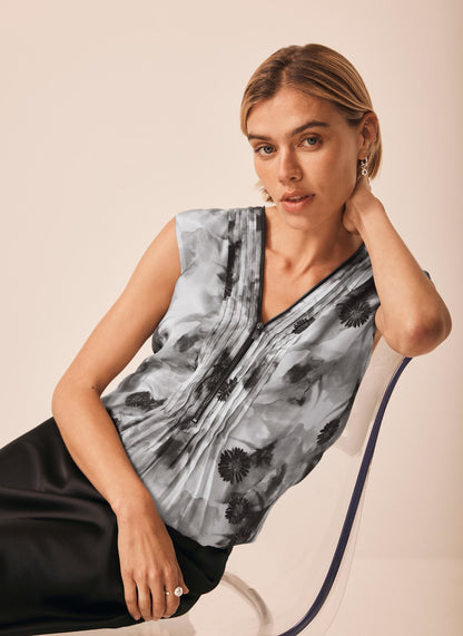 Grey Floral Print Top