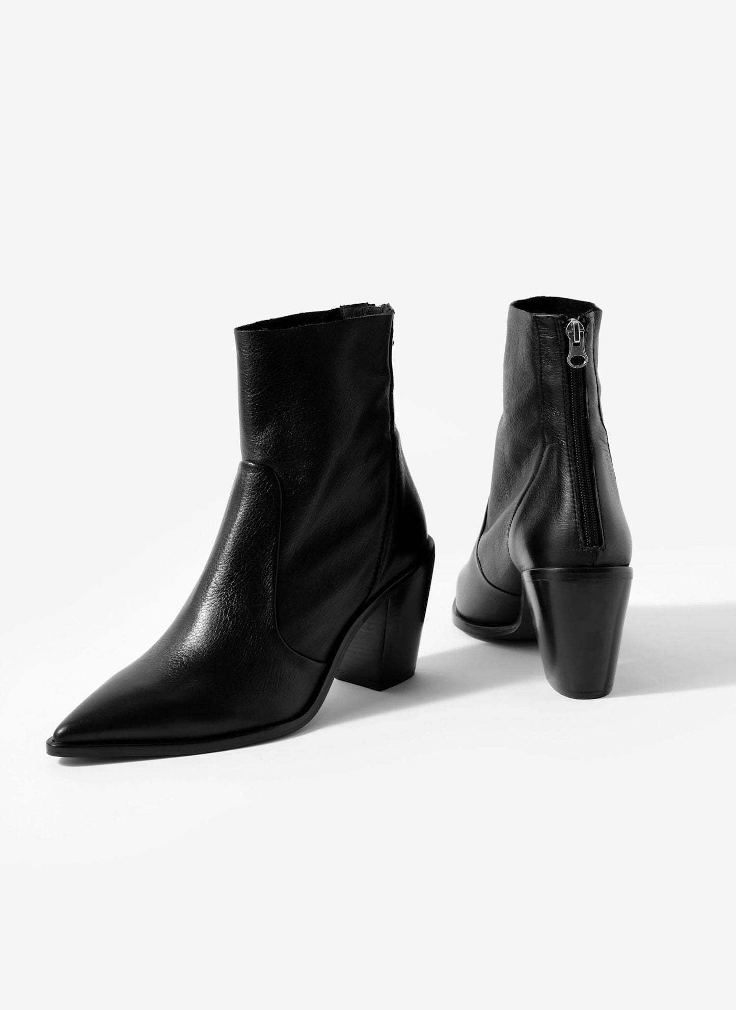 Amy Black Leather Ankle Boots