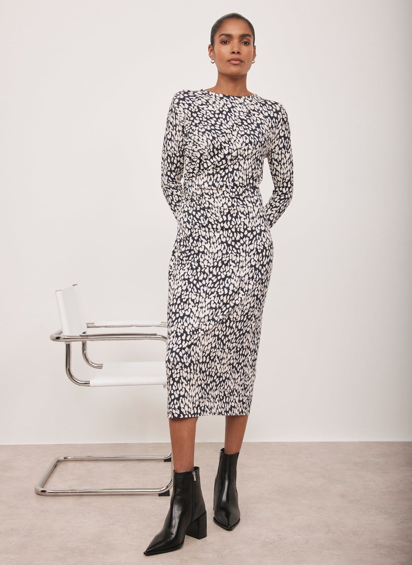 Black Animal Print Midi Dress