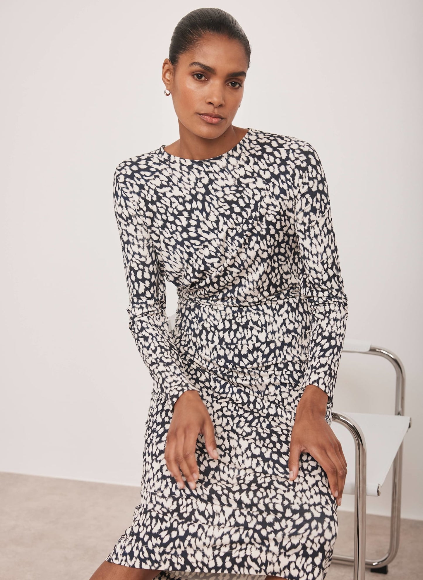 Black Animal Print Midi Dress