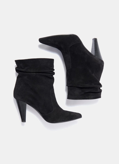Anya Black Suede Heeled Ankle Boots