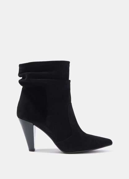 Anya Black Suede Heeled Ankle Boots