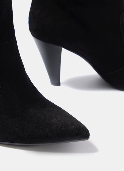 Anya Black Suede Heeled Ankle Boots