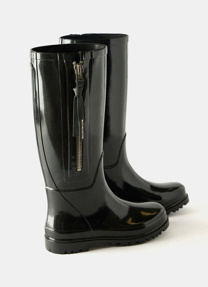 April Black Patent Knee-High Wellies