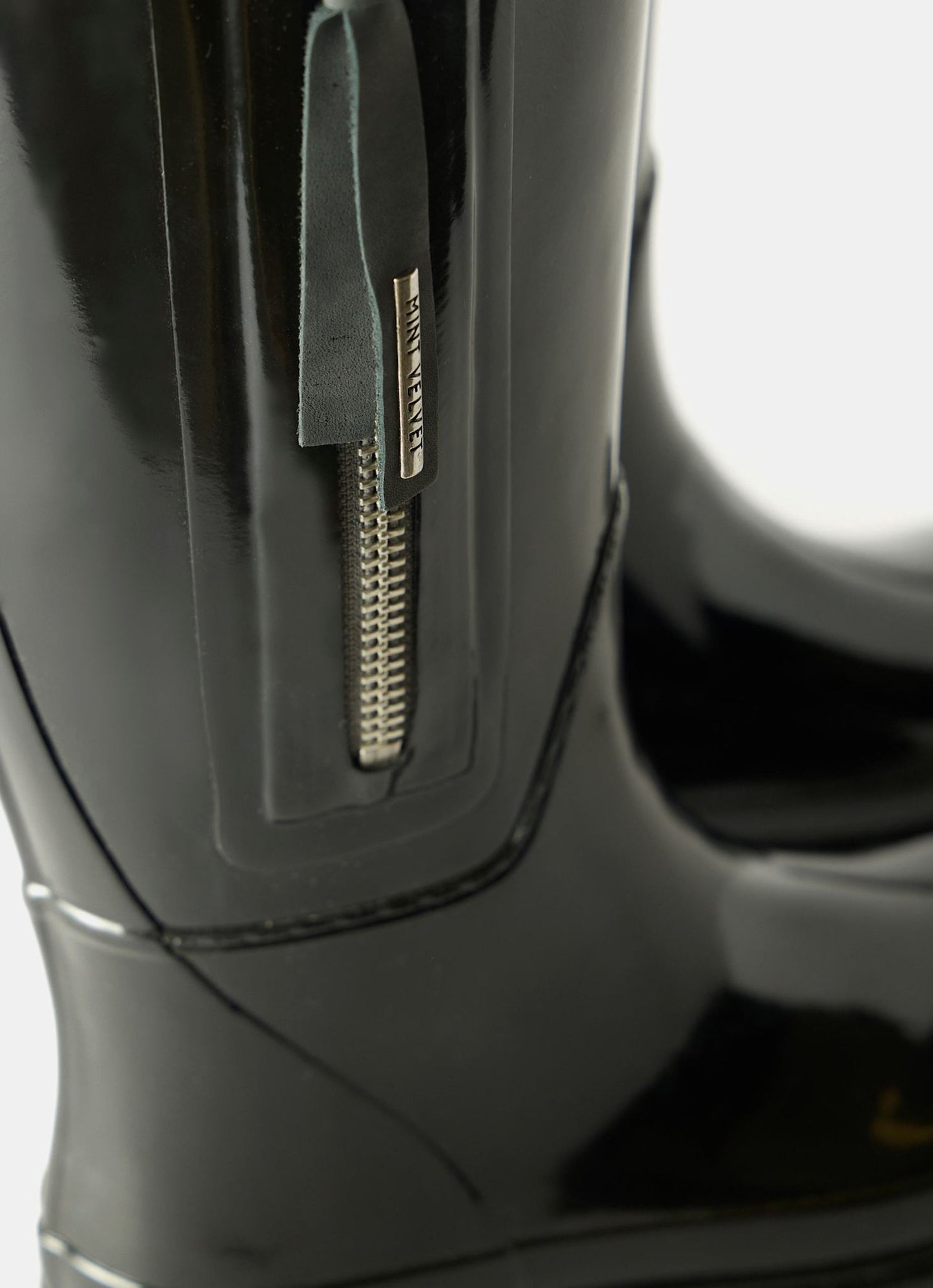 April Black Patent Knee-High Wellies