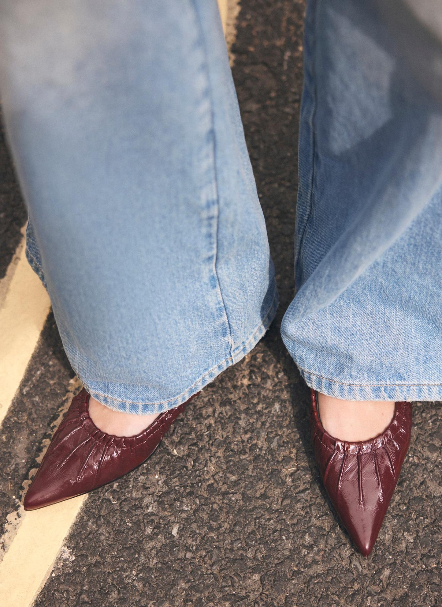 Arella Burgundy Leather  Flat Pumps