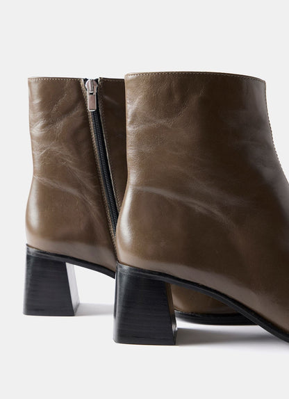 Aria Khaki Leather Ankle Boots