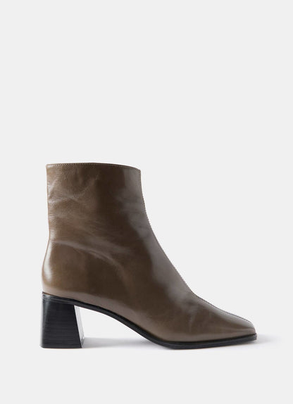 Aria Khaki Leather Ankle Boots