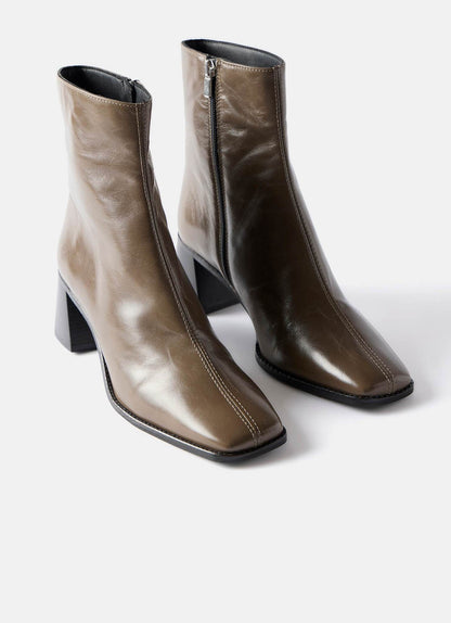 Aria Khaki Leather Ankle Boots