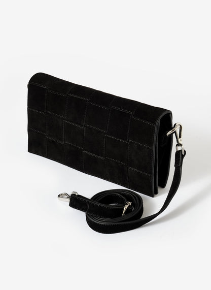 Avi Black Suede Woven Clutch