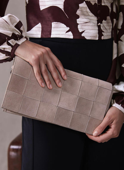 Avi Neutral Suede Woven Clutch