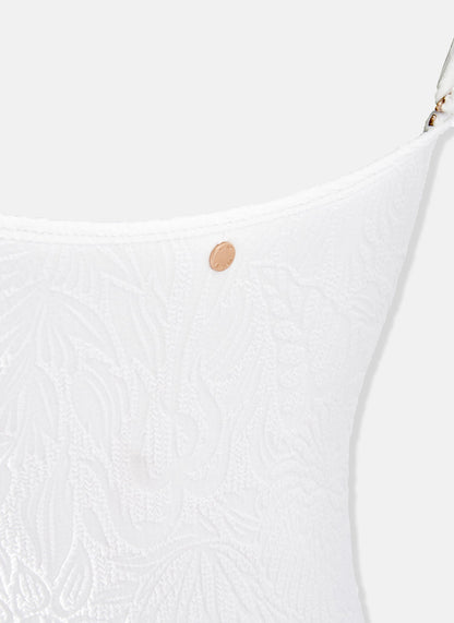 White Textured Bandeau Swimsuit