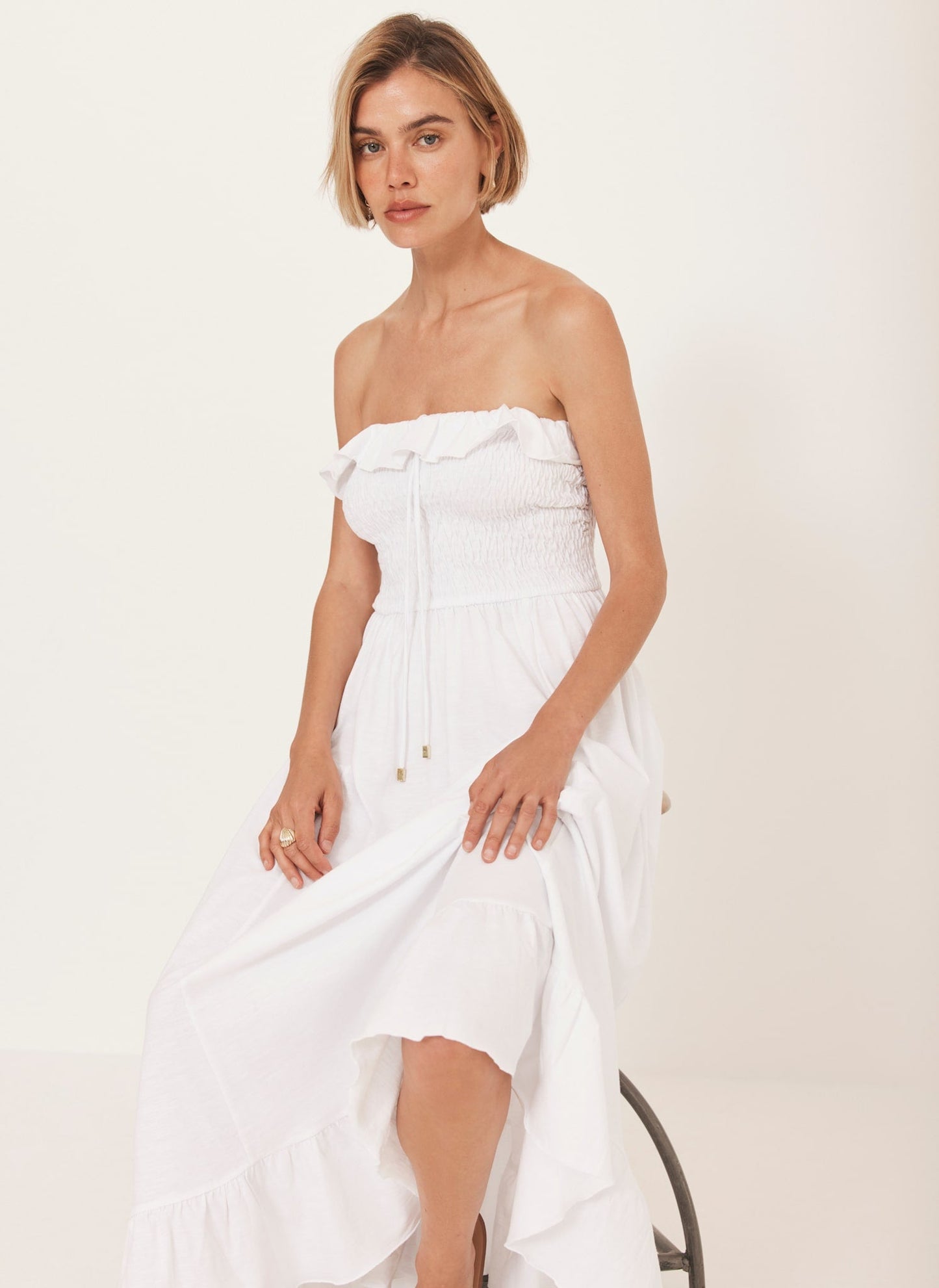 White Bandeau Midi Dress