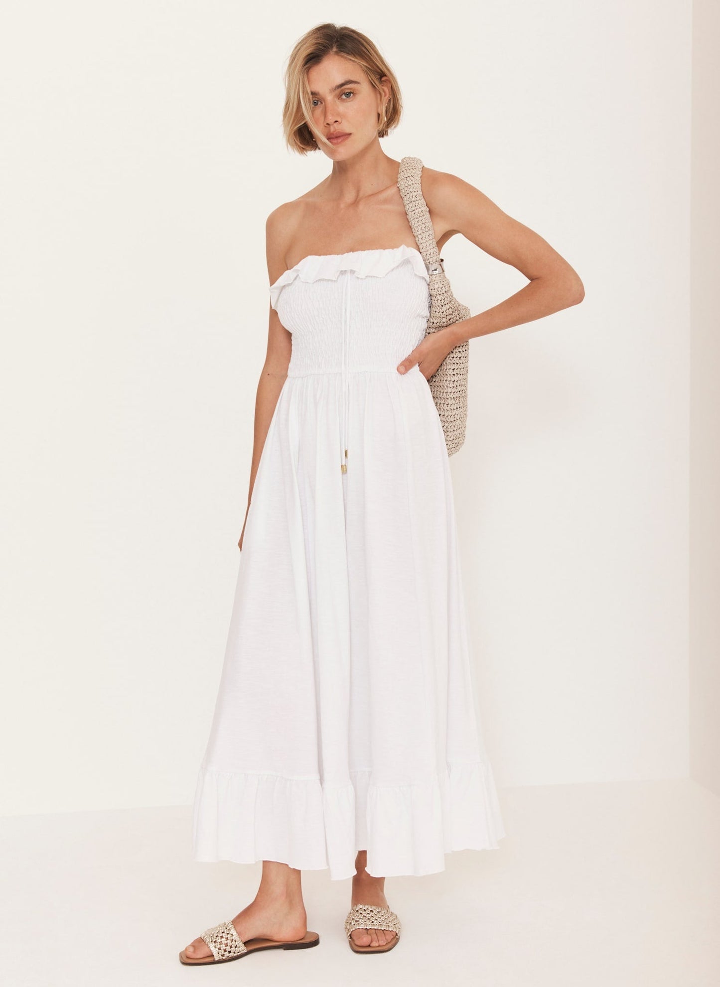 White Bandeau Midi Dress