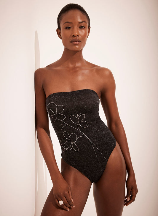Black Beaded Detail Bandeau Swimsuit
