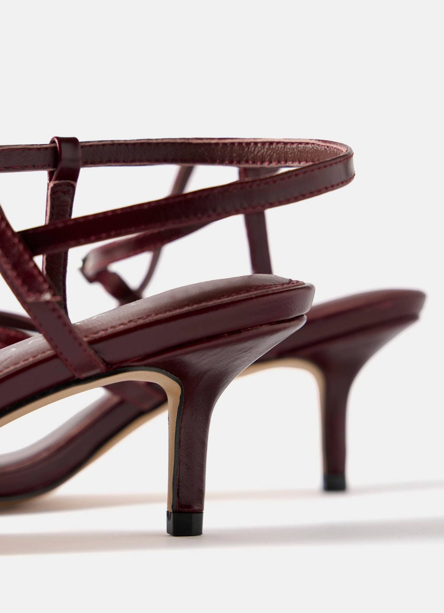 Eli Burgundy Leather Strappy Kitten Heels