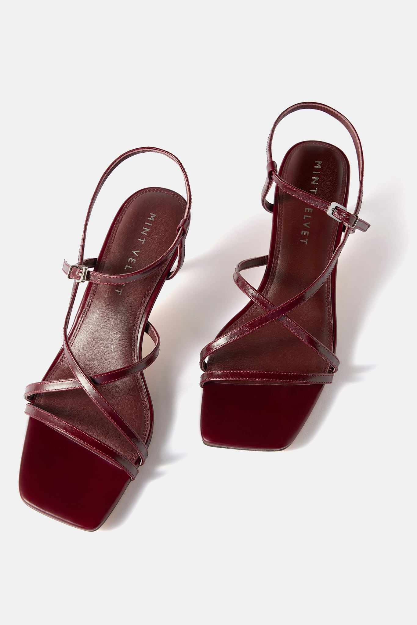 Eli Burgundy Leather Strappy Kitten Heels