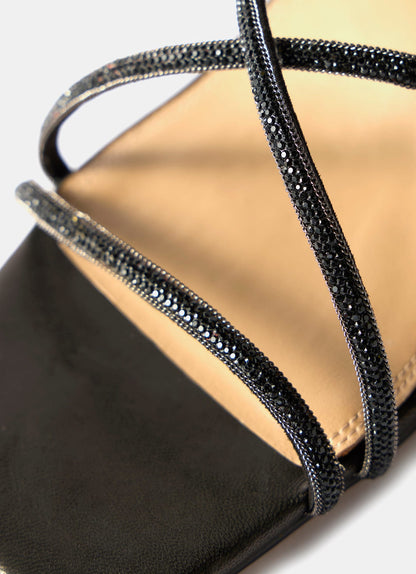 Eli Black Embellished Strappy Kitten Heels