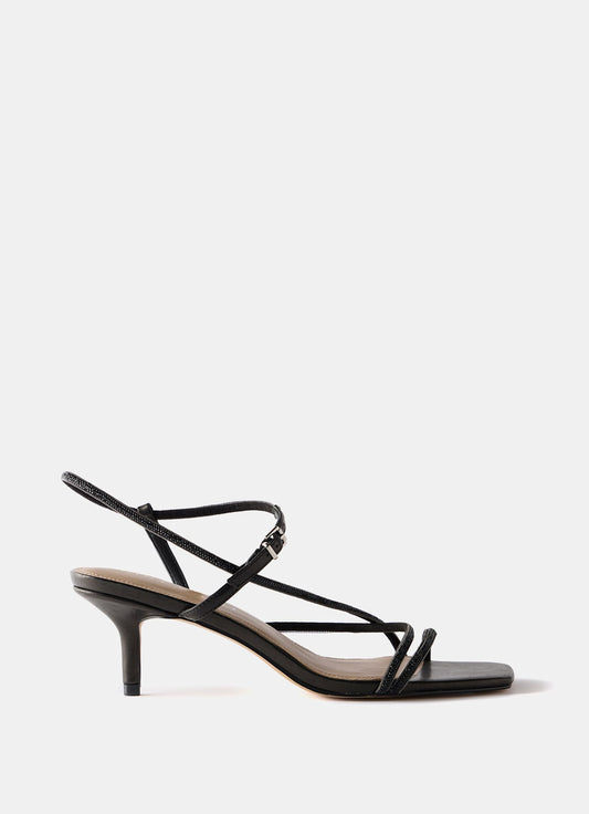 Eli Black Embellished Strappy Kitten Heels