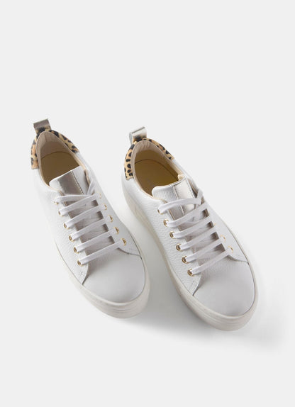 Belle White Platform Leopard Trainers