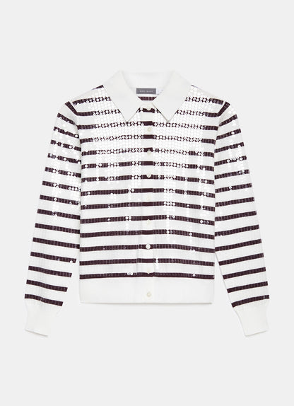 Burgundy Stripe Sequin Collar Cardigan