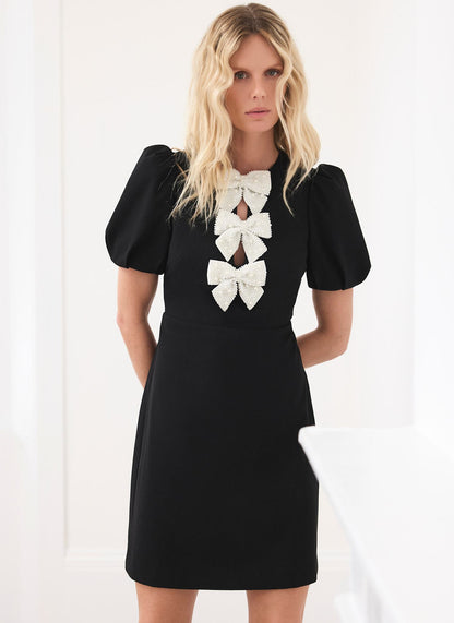 Black Bow Detail Mini Dress