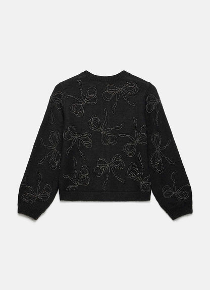Black Bow Detail Embellished Cardigan
