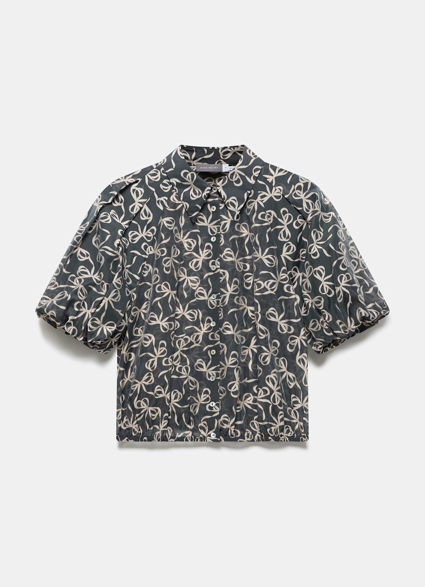 Black Bow Print Cropped Shirt
