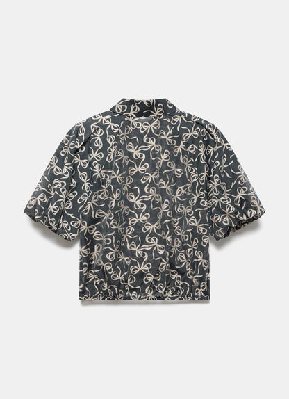 Black Bow Print Cropped Shirt