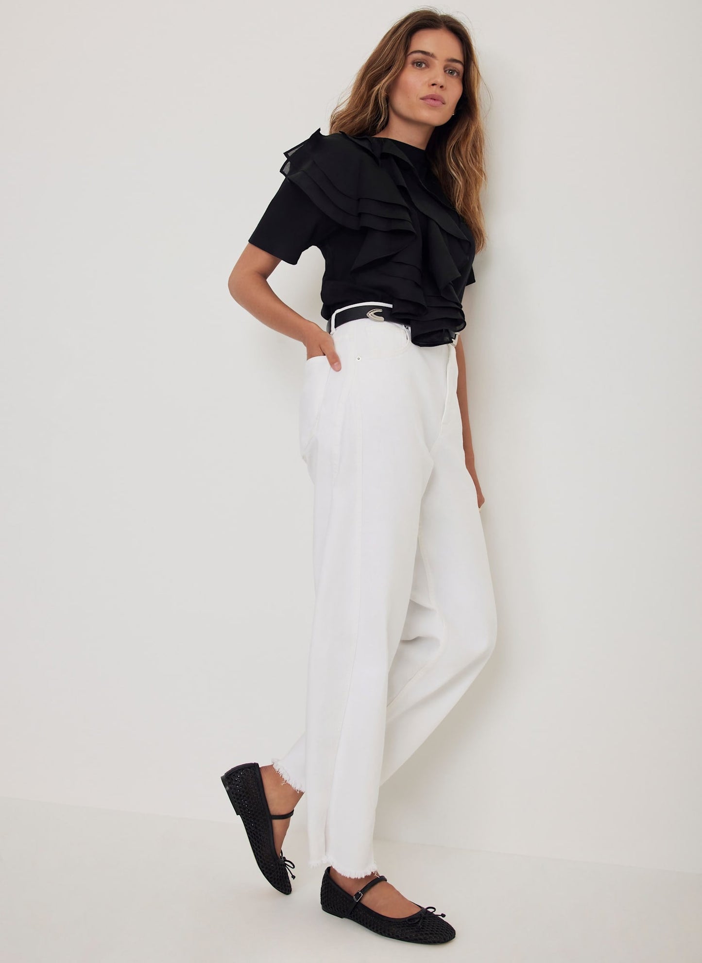 Black Cotton Frill T-Shirt