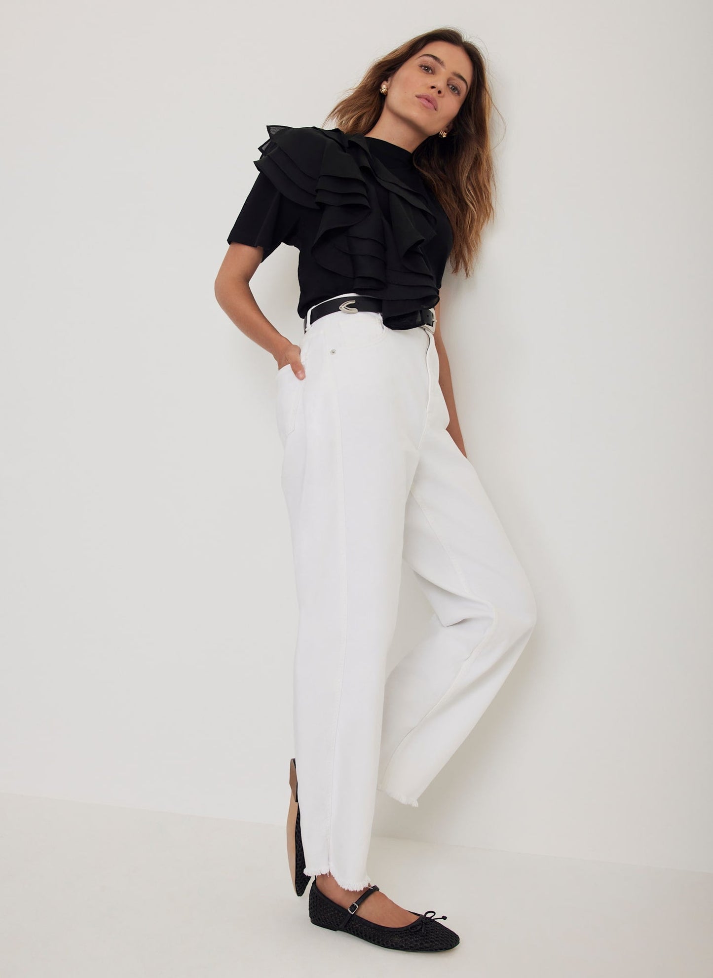 Black Cotton Frill T-Shirt