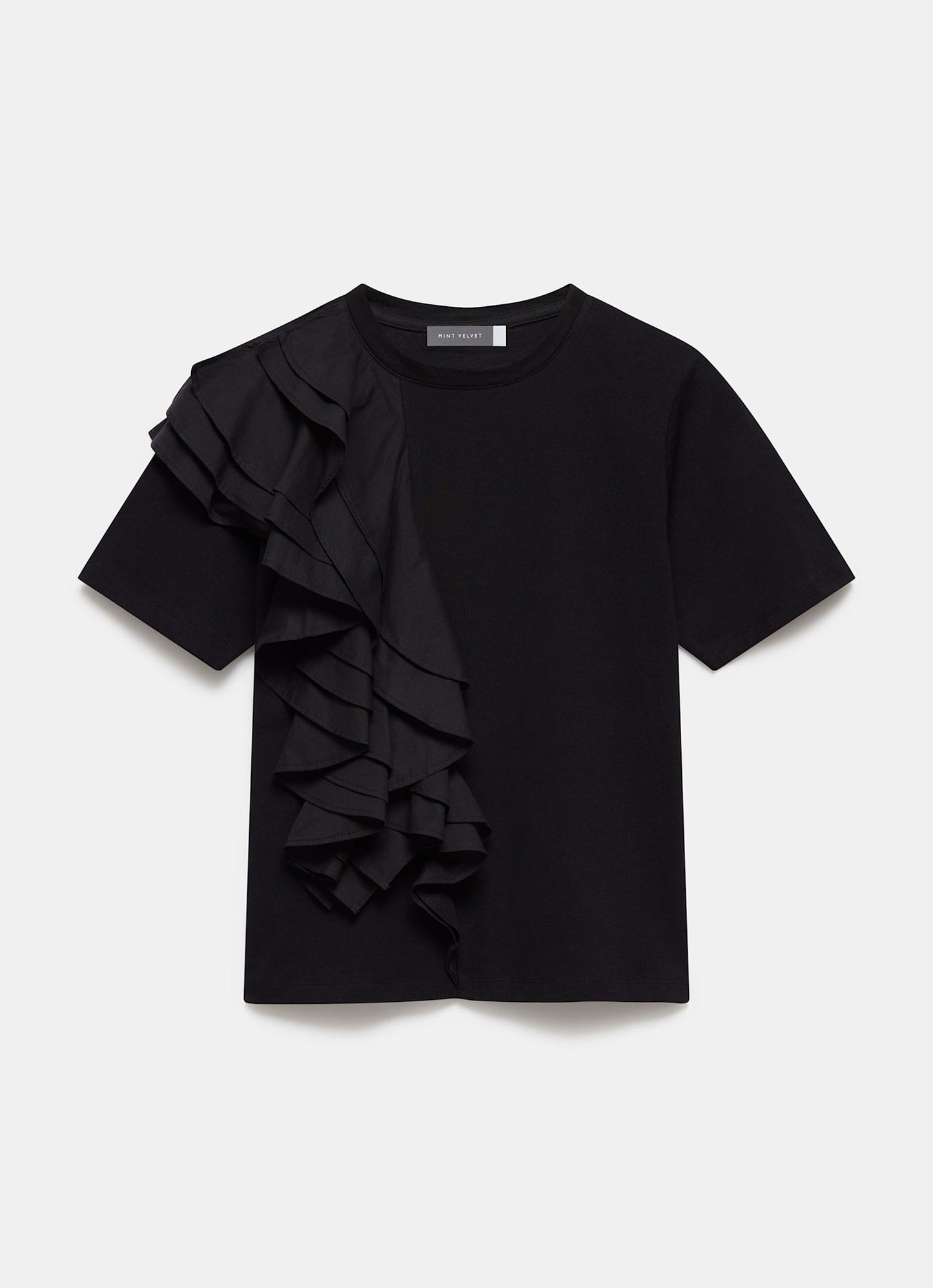 Black Cotton Frill T-Shirt