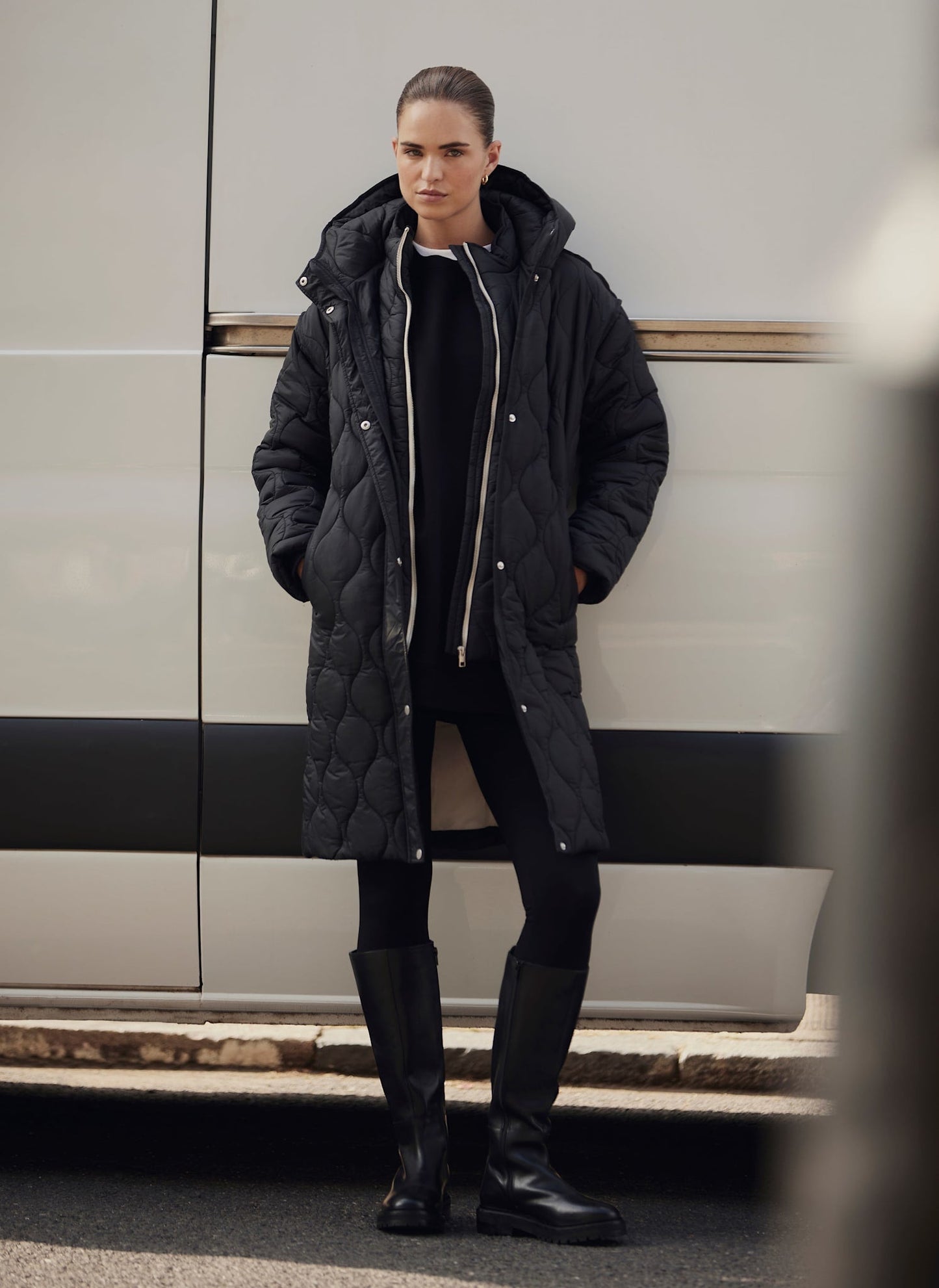 Black Double Layer Quilted Coat