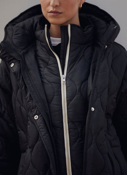 Black Double Layer Quilted Coat