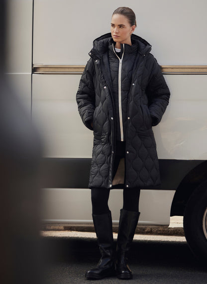 Black Double Layer Quilted Coat
