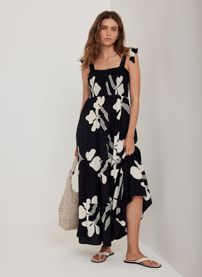 Black Floral Print Maxi Dress