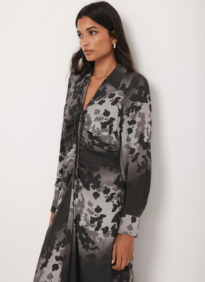 Black Floral Print Midi Dress