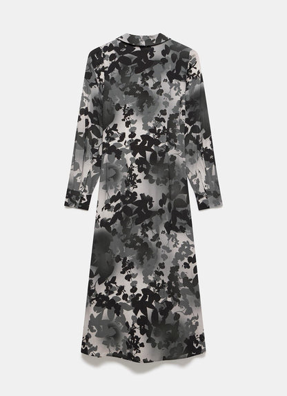 Black Floral Print Midi Dress