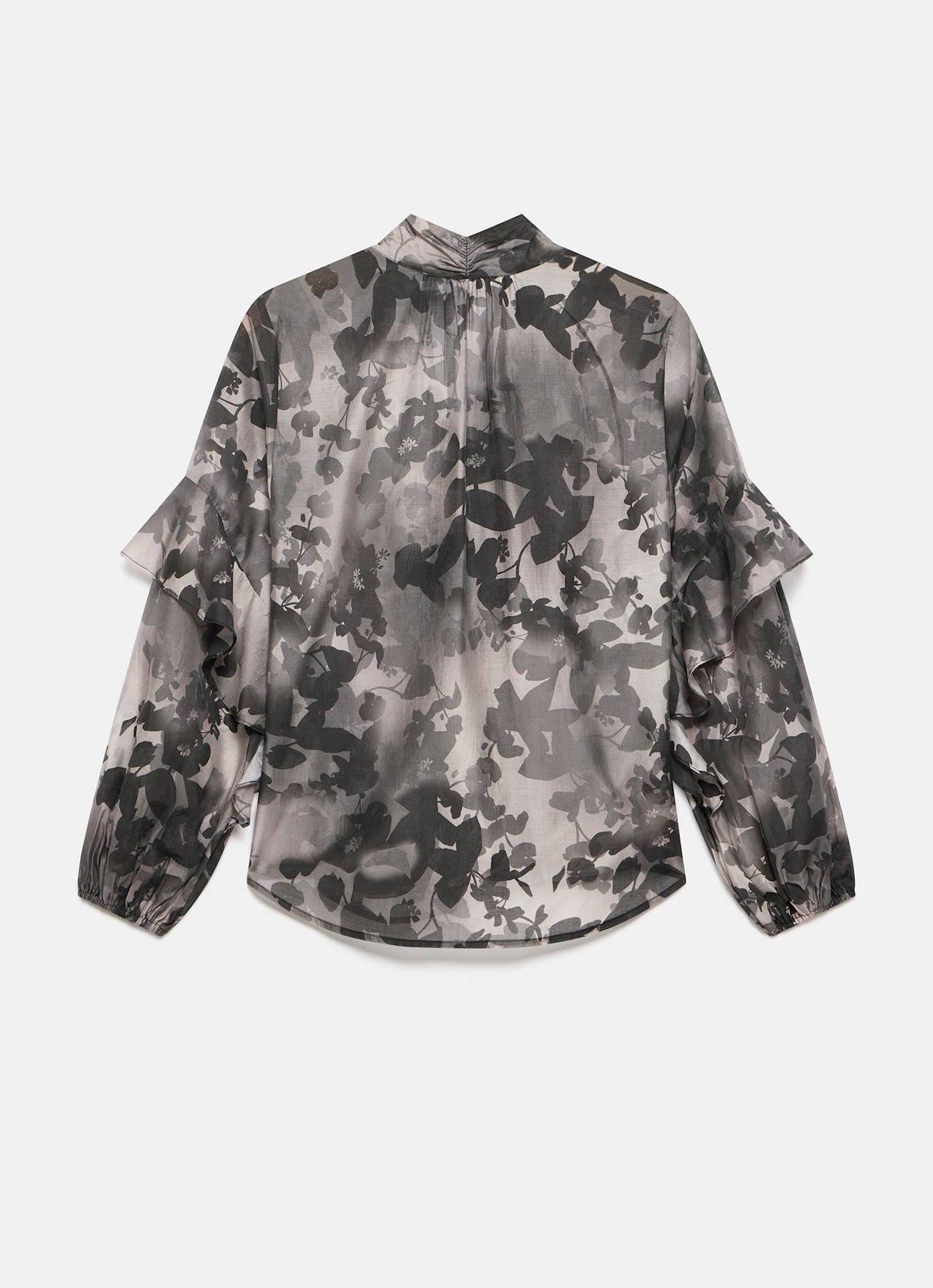 Black Floral Tie Neck Blouse