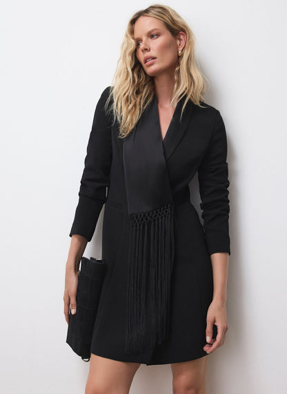 Black Blazer Fringe Detail Mini Dress