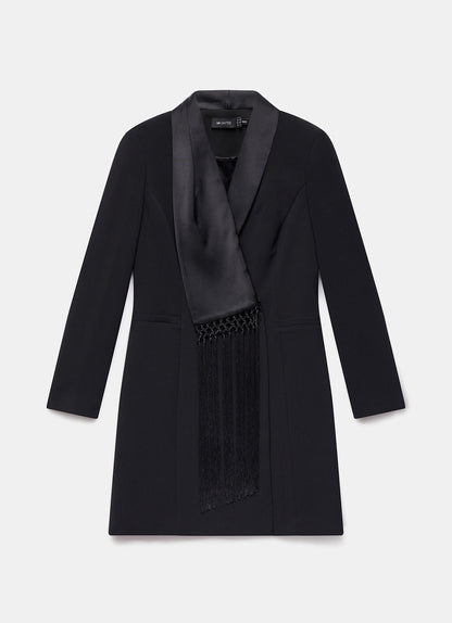 Black Blazer Fringe Detail Mini Dress