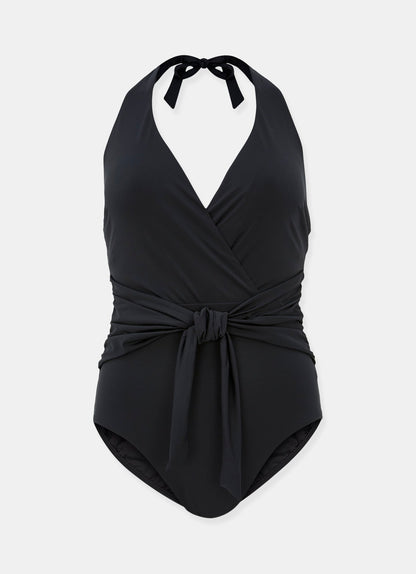 Black Halter Wrap Swimsuit